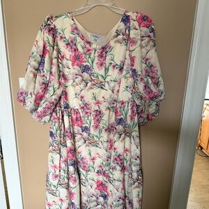 Polagram Floral Mini Dress in Cream and Pink